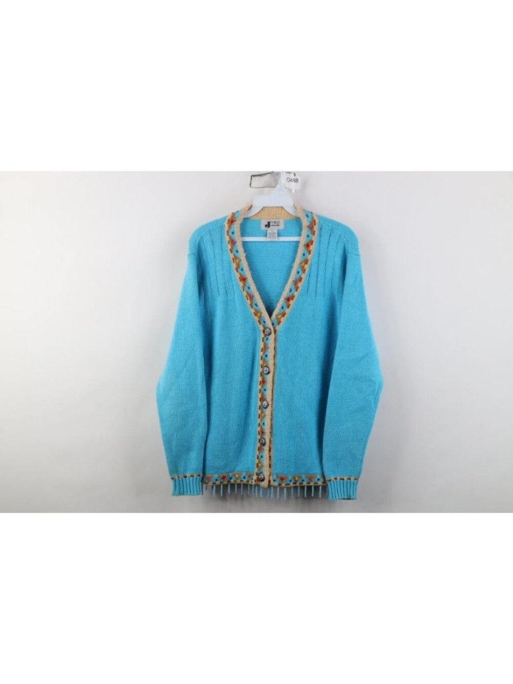 Vtg 90s Streetwear Womens Small Southwestern Beaded Fringe Knit Cardigan Sweater